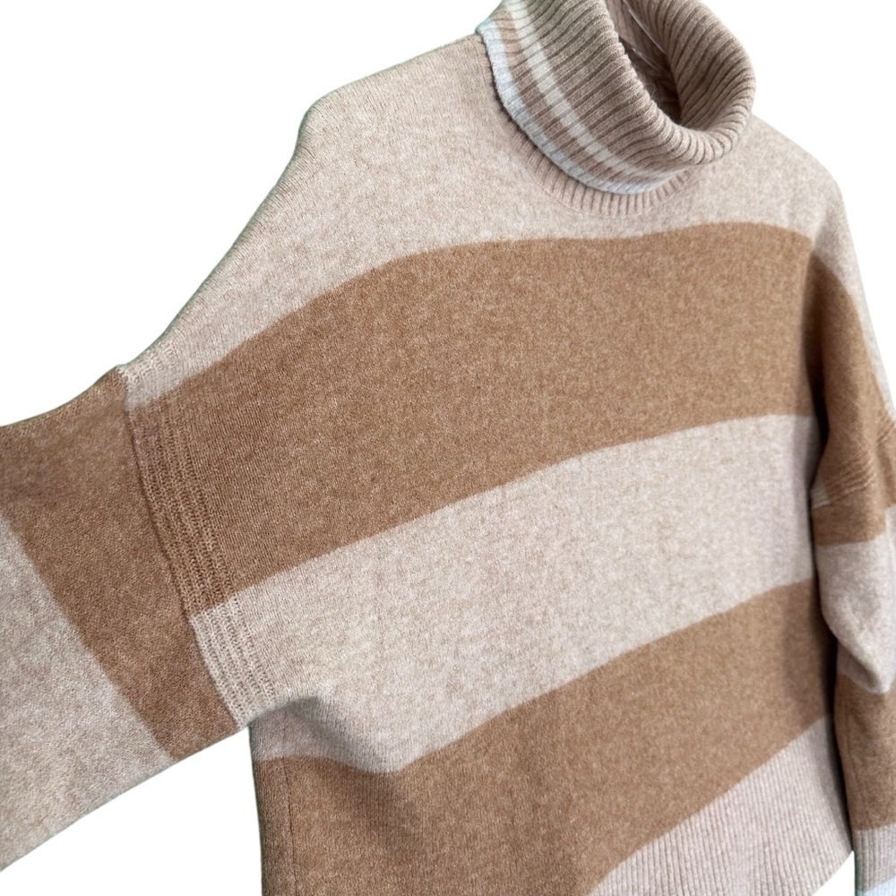 J.Crew Womens XL Oversized Alpaca Wool Turtleneck Sweater Stripe Neutral Cozy - Picture 7 of 15